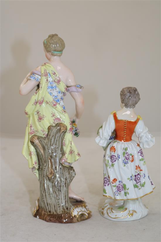 Two Meissen porcelain figures of a maiden emblematic of Summer and a grapepicker, late 19th / early 20th century, 20cm and 14.5cm